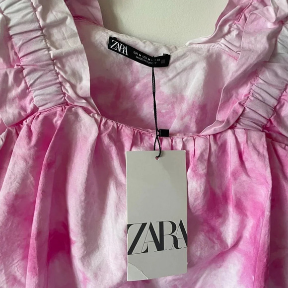 Zara Poplin Tie Dye Ruffle Shoulder Tank Top Sz M  NWT - Picture 7 of 8